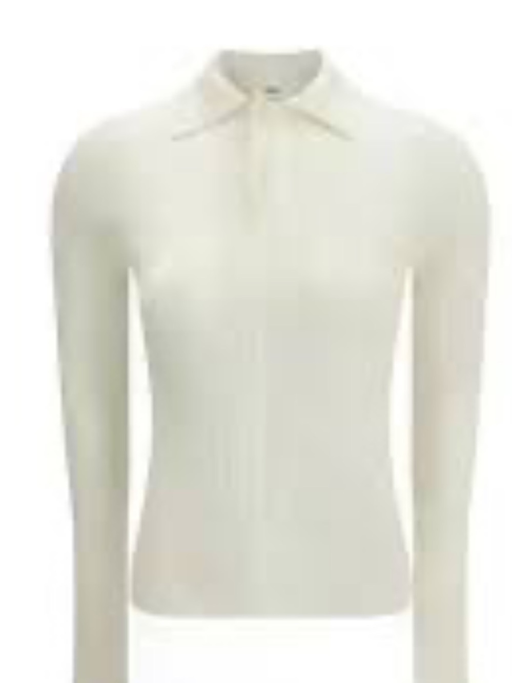 Theory Cream Wool Ribbed Empire Polo-Neck Long Sleeve Sweater